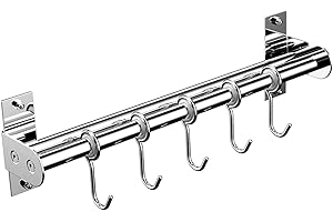GUTSBOX Dreamsbox Barre INOX Mural Cuisine Support de Rangement,30cm avec 5 Crochets Amovible pour Suspendre Les Ustensiles de Cuisine -Cuillère à Soup, Outil, Couvercle,Casserole etc. (5 Crochets)