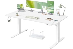 VASAGLE Höj- och Sänkbart Skrivbord, med Minnesfunktion | Datorbord, 180 x 80 x 72-120 cm, 80 kg Kapacitet, USB-C, Kabelhantering, Matt vit och vit, Balok Collection LSD148WZ02