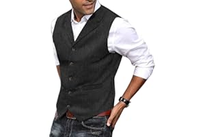 HSLS Mens Vest Casual Soft Wool Tweed Suit Vest Herringbone Waistcoat for Groosmen Best Man