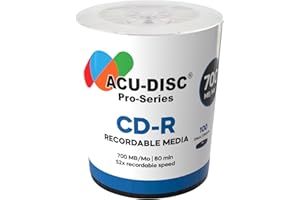 ACU-DISC Pro-Series Blank CD-R80 700MB 52x 80min Discs – Perfect for Photos & Videos – Compatible with Any CD Drive 17677 – 100 Pack