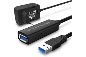 RSHTECH Przedłużacz USB 3.0 z zasilaczem 5 V 2 A, aktywny kabel przedłużający USB 10 m, kabel przedłużający, Super Speed kabel A na gniazdo A ze wzmacniaczem sygnału 5 GBit/s Repeater, czarny
