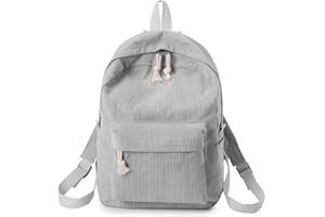 URFEDA Sac à Dos de Loisirs en Velours Côtelé Rayé - Unisexe pour Filles, Femmes - École, Université, Voyages, Travail - Gris