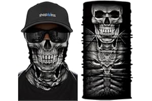 ShopINess Braga de Cuello Calavera Multifunción – Bandana Tubular Unisex para Moto, Deporte y Outdoor | Pañuelo Pasamontañas Transpirable con Protección Solar UPF 40+ | Halloween y Carnaval