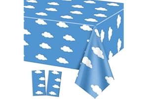 QUERICKY 2 Pack Blue Tablecloths, 137 x 274cm Blue Table Cover Story Decorations for Kids Birthday Party, Baby Shower Party
