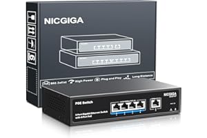 4-Port Gigabit PoE Switch Unmanaged mit 4 Port IEEE802.3af/at PoE @78W, 1 x 1000Mbps Uplink, NICGIGA 5-Port Network Power Over Ethernet Switch, VLAN-Modus, Desktop-/Wandmontage.