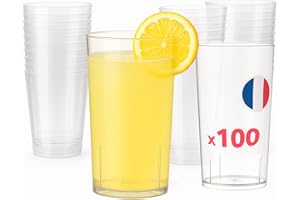 Table'Colors 100 Verres Tube 20 cl Lavables et Réutilisables - Fabriquée en France - Parfaits pour Cocktails et Apéritifs - Jus d'orange - Soda - Pastis - Eau