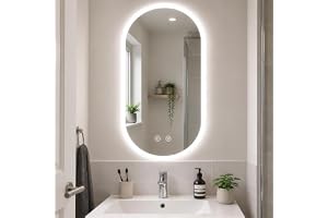 LUVODI Oval badrumsspegel med belysning, 50 x 80 cm oval LED-badrumsspegel med 2 touch-brytare, 3 ljusfärger dimbar, dimbar, väggspegel, badrumsspegel, horisontell/vertikal, IP66