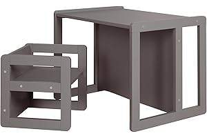 roba Kindersitzgruppe 3in1 - Wendehocker & zum Tisch umwandelbarer Kinderbank - Sitzgruppe für Kinder - Set aus Holz anthrazit