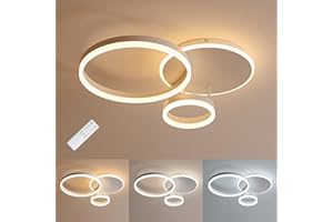 MOUNM Lampadario Camera da Letto, Plafoniera LED Soffitto Dimmerabile 3000K-6000K in Alluminio, 54W 5400lm, per Camera da Letto, Soggiorno, Salone, con Telecomando, Tre cerchi