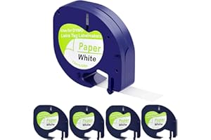 TAPETEK Label Tape Compatible with Dymo LetraTag White Paper Refill 91330 10697, 12mm x 4m, Black on White Label(5)