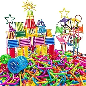 AARVI Straws Building Blocks Toy Game Set Educational Assembly Toy for Kids for 3-8 Years Old Kids Boys & Girls,Multicolor (100 Pieces) (Smart Stick)