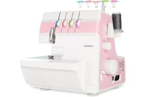 MEDION Overlock Nähmaschine SO90 (elektrisch, 90 Watt, LED Licht, mit einem Arbeitsgang schneiden, umfangreiches Zubehör, MD19169) rosa