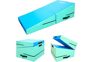 KIASTER Folding Incline Gymnastics Mat Kids Cheese Wedge Skill Shape Tumbling Mats with Carry Handle, Gym Yoga Mat for Boys Girls Home Training Aerobics Fitness Exercise