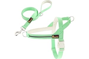 Plutus Pet Cotton Dog Harness and Lead Set, Reflective and Soft Padded, Quick Fit Vest Harness, for Small, Medium and Large Dogs, Light Green, M