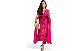 RANGMAHAL STORE RangMahal Women's Rayon Embroidered Sequence Kurta Trousers with Dupatta Set