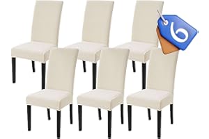 qiden of Dining Chair Covers Set of 6 Stretch Chair Covers for Parsons Chair Slipcover Seat Covers Chair Protector Old Chair Renewal for Home Decor Ceremony - Diamond Cream White-Pack of 6