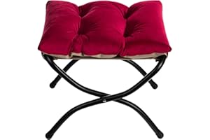 ‎HOLLYHOME HollyHOME Fußhocker Klappbar Fußablage Fußstütze Faltbar Sitzhocker mit Metallbeinen Fusshocker mit Abnehmbar Gepolsterte Sitzfläche Samt, Rot