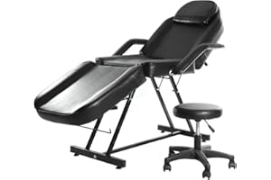 PANANA Anaelle Pandamoto Table du Massage Réglable Lit du Massage Pliante en Cuir PU avec Tabouret pour Salon Professionnel et Maison, Poids: 31kg, Noir