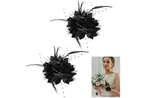 DOMICUBES 2 Pcs Black Rose Flower Hair Clip, Flower Feather Bead Corsage Fascinator Headwear Flowers Brooch Hairpin Feather Hairband Beads Hats Clip Hair Barrette for Women Girls Birthday Wedding Party (Black)