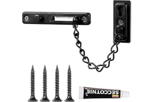 NUOOO Türkette aus Edelstahl Tür Sicherheitskette Edelstahl Türkette Sicherheitsschloss Türkettenschloss mit Schrauben und Nagelkleber für Hotel Familie Innentüren Türen Fenster (1 Packung, Schwarz)
