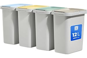 KADAX Papperskorgsset för sopsorteringssystem, robusta avfallsbehållare med tätt lock, sopsorterare, papperskorg, soptunna av plast (vita, 4 x 12 liter)