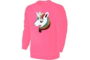 Blackshirt Company Kinder Wende Pailletten Sweatshirt Einhorn Mädchen Streichel Pullover Pink