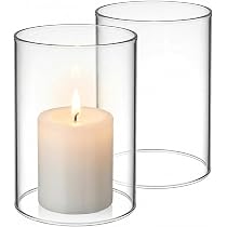 Yardwe 2 Stück Glaszylinder für Kerzen 15x7cm, Transparentes Windlicht Glas ohne Boden, Hitzebeständiger Kerzenhalter Zylinder, Ersatzglas für Kerzenständer & Tischdeko