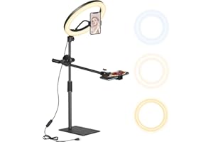 SAIKKL Lampa pierścieniowa LED, 10 cali, ze statywem, telefon komórkowy, ze światłem pierścieniowym, przyciemniane światło pierścieniowe LED do nagrywania filmów w YouTube, selfie, makijażu, Tik Tok,