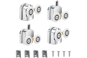 OWNKIM Roulettes de Porte de Douche, Lot de 4 roulettes porte de douche doubles 23 mm, durables et silencieuses, pour portes en verre de 3 à 6 mm d'épaisseur (23 mm)