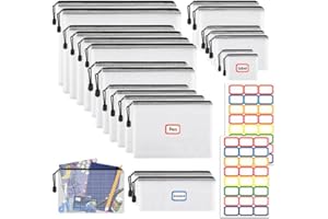 WOOWAIR 21 Stück Dokumententaschen, Wasserdicht Reißverschluss Dokumententasche mit sticker, Datei Tasche Kunststoff Reißverschlusstasche für Datei, Dokumente, Schule, Papier, Kosmetik (Schwarz, 8 Größen)