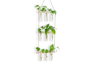 CRITIVE-S Terrarium Kit Propagation Station for Hydroponic Plants - 3 Tier Hanging Glass Terrarium Plant Wall with 9 Test Tubes 2 Non Marking Nails(Natural Wood Color)