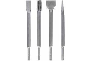 Chisel Set SDS-Plus 4-Pieces 250mm Groove Pointed Flat SDS Chisel Bits Pro Quality with Heat Treatment for Extended Life, Ideal for Chiselling and Demolition Work in Concrete Masonry Brick WellCut