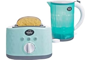 QUICKDRAW My First Toaster & Kettle Breakfast Set – Kids Pretend Kitchen Roleplay Toys with Pop-Up Toaster, Lights & Sounds Kettle – Toy Appliance Set – Pretend Play for Children Age 3+