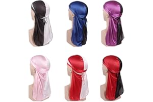 ULALAZA Star Satin Head Wrap Durag Long Tail Beanies Cap Estirable Velvet Durag Straps Headwraps para Hombres Mujeres