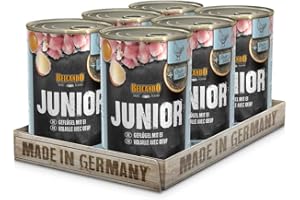 Belcando Super puszka premium [6 x 400 g junior drób i jajko] | mokra karma dla psów | puszka na mokrą karmę | pojedyncza karma dla psów wszystkich ras