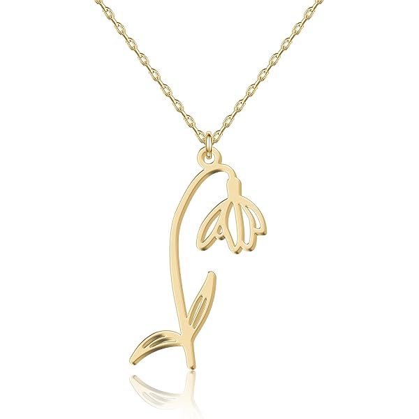 Collana Fiore Del Mese Di Nascita In Acciaio Inossidabile Placcato Oro – Regalo Personalizzato Per Ragazze E Donne