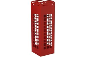 DRW Paraguero Cabina Rojo Metal 15.5x15.5x49 cm con Gancho para Paraguas pequeños y Bandeja recogeaguas
