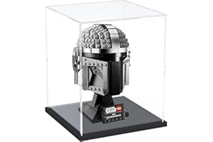 DuvinDD Vitrine en Acrylique pour Lego Star Wars Le Casque Clone Captain Rex Dark Vador Modèle R2-D2- 20x20x25 cm,Couvercle Anti-poussière Transparent avec Socle Noir, boîte de présentation empilable