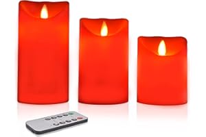 Lot de 3 bougies LED flamme vacillante - Bougie décorative - Bougie sans flamme avec télécommande - Bougie en cire véritable - Bougie LED programmable - Couleur Rouge - HEC0074 SCS Sentinel