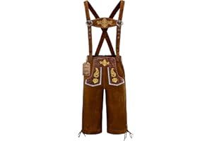 Adisno Lederhosen, Costume Bavarois Homme, Lederhose,Tenue Bavaroise Homme, Lederhosen Oktoberfest avec Broderies, Marron, Matière Flanelle