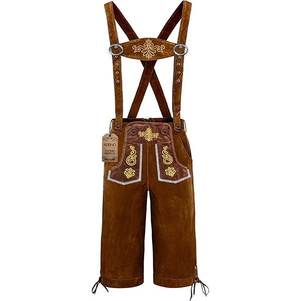 Klederdracht Lederhose voor heren, met bretels, donkerbruin, maat 46-60, klederdrachtbroek, voor Oktoberfest, zwart, 50W (Kort