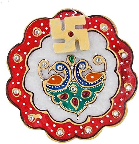 Splendid Indian Art Traditional Flower Shape Marble Roli Sindoor Chopra with Stone Studded Rajasthani Kundanwork