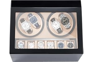 NOSTHEART Automatic Watch Winder with 4 Watches and 6 Display Storage Spaces Automatic Watch Winder Box with Quiet Motor, Watches Rotation Storage Case Display Box for Automatic Mechanical Watches