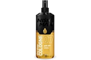 NISHMAN Aftershave Cologne 07 - Gold One 400ml – Loción Refrescante para Después del Afeitado para Hombres – Fragancia de Mandarina Roja, Menta, Aceite de Rosa, Canela – Colonia para Después