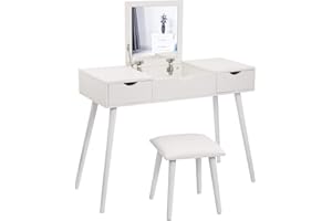 EUGAD Toaletka z lustrem i taboretem, toaletka z rozkładanym lustrem, biurko z 2 szufladami, 100 x 40 x 75 cm (dł. x szer. x wys.), toaletka pod komputer z dużym blatem, biała