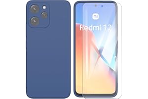 ARRYNN Funda Xiaomi Redmi 12 4G / 5G (6.79") con Cristal Templado Protector de Pantalla,Azul Ultra Slim Protectora Funda de Silicona Líquida Suave Case Cover para Xiaomi Redmi 12 4G / 5G - Azul
