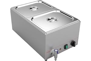 Valgus Commercial Bain Marie Buffet Scaldavivande in Acciaio Inox 2 sezioni 18L Tavolo a Vapore con Coperchio e Rubinetto per casa e ristoranti