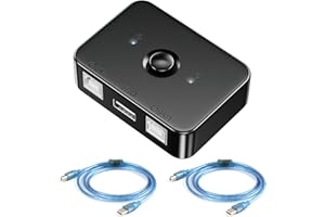 HEMLOSK USB Drucker Umschalter für 2 Computer, Manuelle 2 Port USB B Switch Box mit LED-Licht & 2 * 1,5m Druckerkabel, Plug & Play Drucker Switch Printer Sharing Umschalter für Windows, Mac