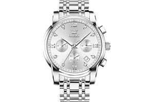 OLEVS Hommes en Acier Inoxydable Chronographe Doré Argent Analogique Quartz Grand Cadran Diamant Montre De Luxe éTanche Date Cadran NuméRique Romain