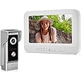 Kadongli V70M+M4 KDL Wired Video Doorbell Intercom System 7 inch Color Monitor Panel with Night Vision Video Camera Door Phone Two-Way Audio 12 Ringtones Waterproof for Home Apartment Safe,White